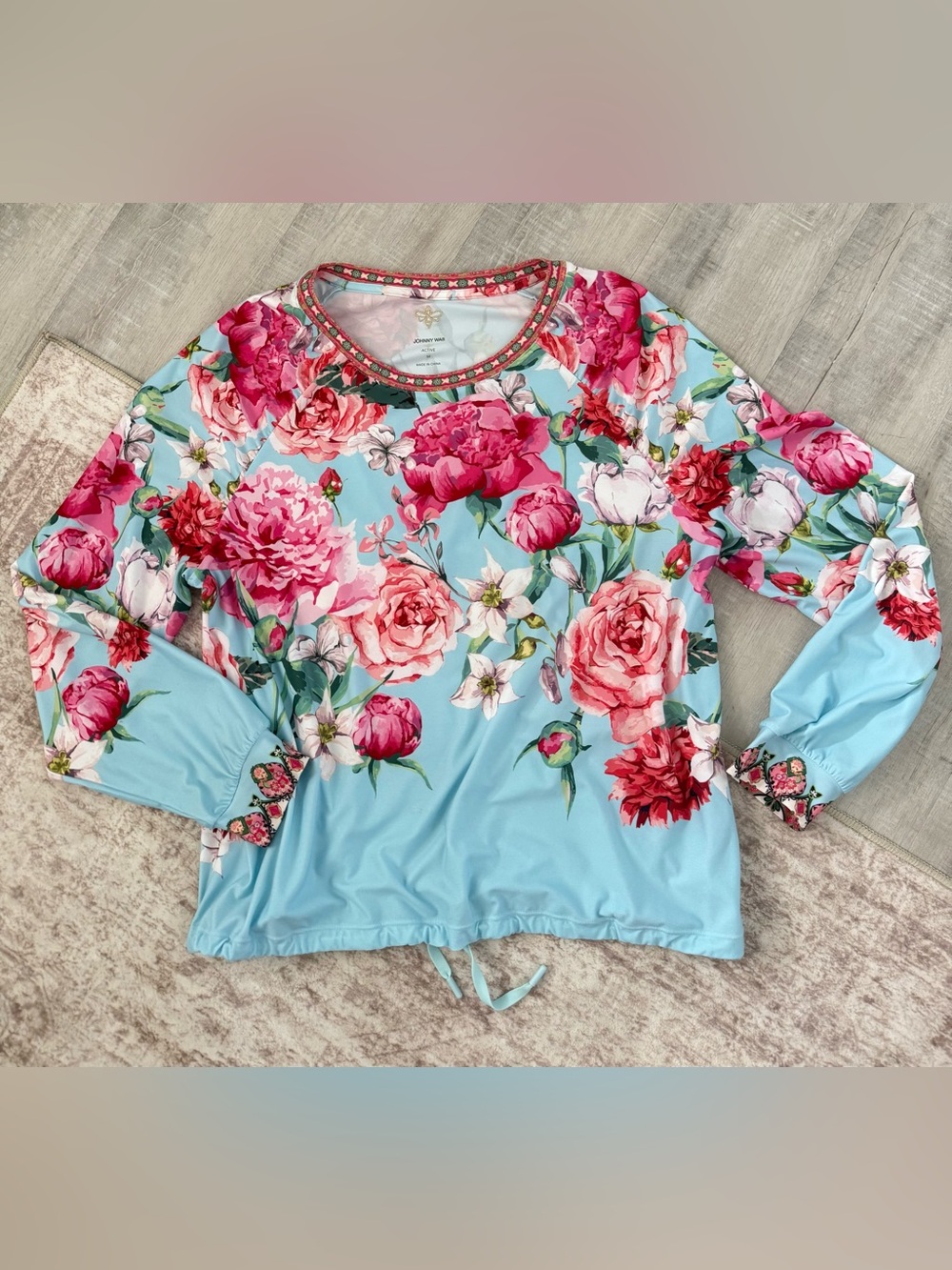 Johnny Was | Bee Active | Long Sleeve Floral Top, Pink & Blue. Women's Medium